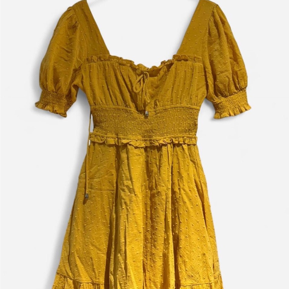 Hello Molly Yellow Ruched Puff Sleeve Sundress